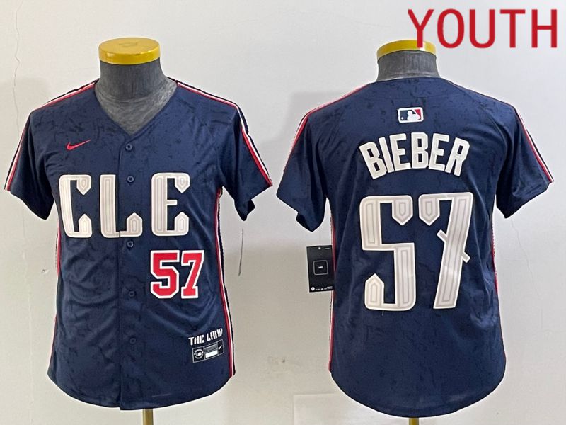 Youth Cleveland Indians #57 Bieber Blue City Edition Nike 2024 MLB Jersey style 2->philadelphia phillies->MLB Jersey